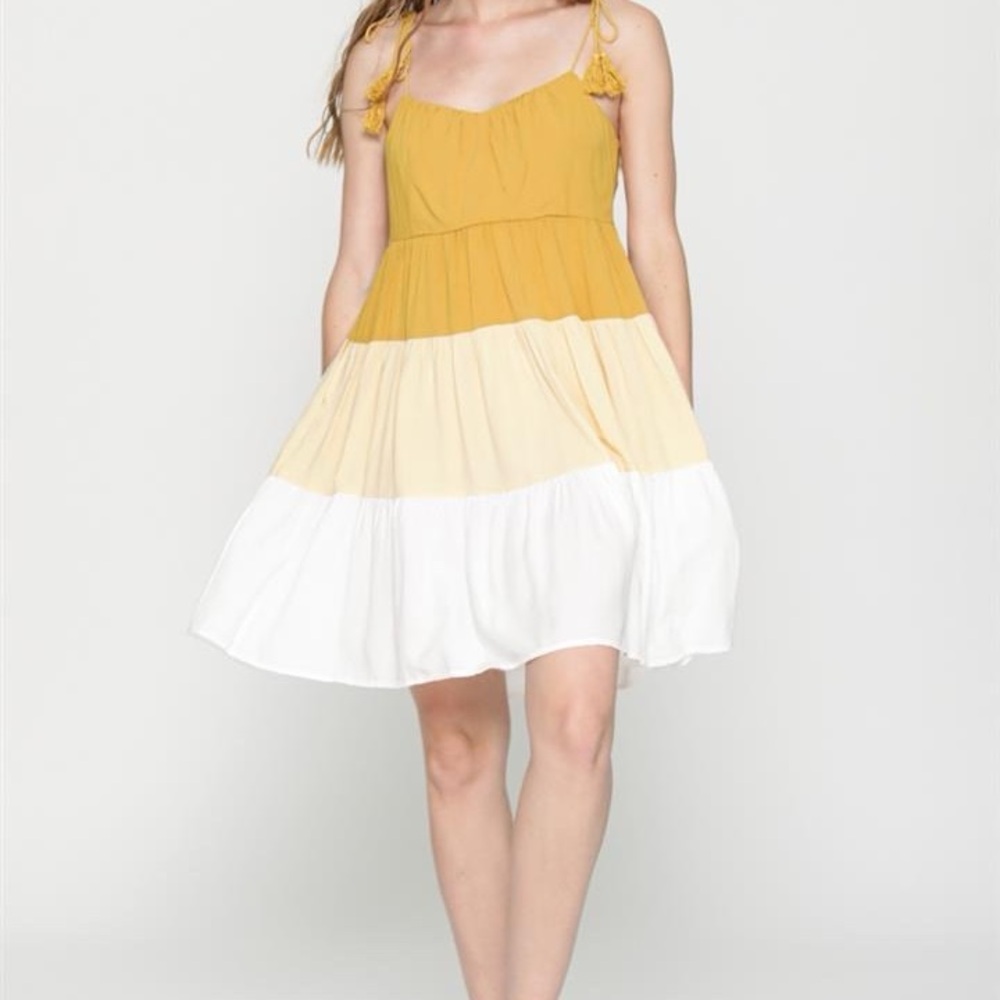 Final Touch Mustard and Cream Midi Dress
